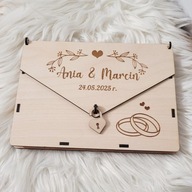 Drewniane Pudełko Koperta NA PIENIĄDZE kartka z życzeniami Ślub Twój napis