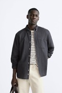 ZARA koszula lniana len relaxed fit węglowa męska L