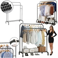 WIESZAK NA UBRANIA STOJĄCY METALOWY PODŁOGOWY CZARNY PODWÓJNY