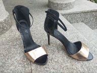 ODETELLE nr 41 wysokie czarno-miedziane sandały na szpilce