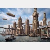 Miasto new retro obraz na płótnie 55x80 nowy york wieżowce ocean futuryzm