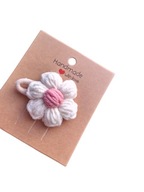 Gumka do włosów szydełkowy kwiatek puff 3.5 cm ecru róż