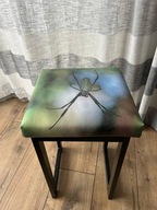 TABORET, krzesło, ekoskóra z nadrukiem, pająk zielony, 33x33cm, wys. 55cm