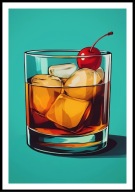 A2 PLAKAT DO KUCHNI JADALNI RESTAURACJI SZKŁO DRINK Z LODEM WISIENKA ZIELEŃ