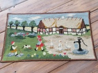 FOLKOWY WEŁNIANY KILIM MAKATKA CZERWONY KAPTUREK I PASTUSZEK 29x50