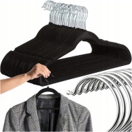 ZESTAW WIESZAKI NA UBRANIA WELUROWE DO SZAFY AKSAMIT PREMIUM CZARNE 40szt