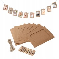 10x RAMKA NA ZDJĘCIA 9x11cm z klamerkami na sznurku RETRO BOHO Naturalne