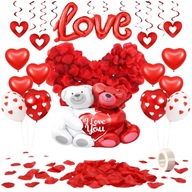 DEKORACJE ZESTAW WALENTYNKI BALONY SERCA OZDOBY LOVE MIŚ CZERWONE SERCE