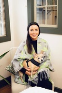 H & M ponczo pathwork frędzle z frędzlami wzór print narzutka zielone boho