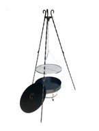 GRILL OGRODOWY TRÓJNÓG RUSZT chrom PALENISKO 80cm +POKRYWA DO PALENISKA
