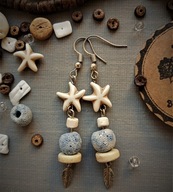 SURF kolczyki z niebieską lawą rozgwiazdą z howlitu drewnem BlackberriesArt