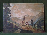 Góry - Stary obraz olejny malowany na płótnie