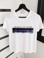 Biały t-shirt bluzka z ozdobną aplikacją Stradivarius 36 S