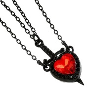 Naszyjnik gotycki zestaw MIECZ i czerwone SERCE, dwa łańcuszki, czarny
