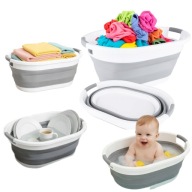 KOSZ NA PRANIE SKLADANY DUŻY SILIKONOWY UCHWYTY BIALY SZARY WANIENKA 25L