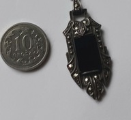 Vintage* krótki, srebrny, naszyjnik z onyksem, srebro 925oksydowane