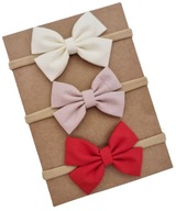 Opaski kokardki komplet dla niemowląt brudny róż ecru i czerwona