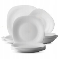 SERWIS OBIADOWY NA 6 OSOB KWADRATOWY DO ZMYWARKI KOMPLET TALERZY 18x BIALE