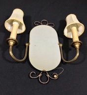 Stylizowane lustro ścienne z oświetleniem, mosiądz.