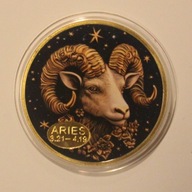 ARIES - BARAN - ZNAK ZODIAKU - ZODIAK - NUMIZMAT PLATEROWANY + KOLOR