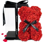 MIŚ Z RÓŻ czerwony 25 cm NA PREZENT Bukiet Kwiatów Ozdoba Walentynki