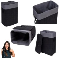 KOSZ NA PRANIE ZABAWKI BIELIZNĘ BAMBUSOWY CZARNY POJEMNIK WĄSKI 80L