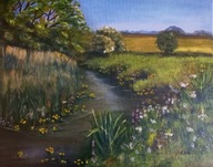 Kaczeńce, obraz olejny, A. Janik, 40x50