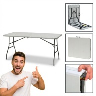 STÓŁ OGRODOWY ROZKŁADANY SKŁADANY WALIZKOWY BIAŁY PLASTIK 180X74CM