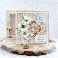 Kartka w pudełku na Pierwszą Komunię Świętą Pamiątka - Hand Made