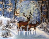 Leśna rodzina, obraz olejny, A. Janik, 40x50