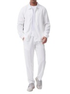 Sportowy Komplet Old Money Męski: Bluza na Zamek + Spodnie w Kant - Biały