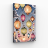 Obraz na płótnie 30x40 Latające Lampiony nocny pejzaż | Pomysł na prezent