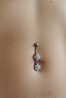 Nowy kolczyk do pępka, podwójny kwiatek z cyrkoniami, stal 316L - PROMOCJA