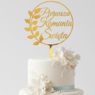 TOPPER NA TORT komunia święta ZŁOTA PLEXA lustro