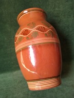 Stary polski wazon ceramiczny malowany i szkliwiony - duży