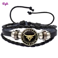 Skórzana bransoletka - Snap - Byk - regulowana, wymienne oczka