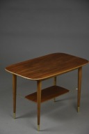 Skandynawski stolik kawowy z lat 60. Rattan – fornir teakowy, po renowacji