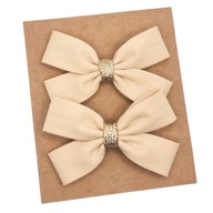 Spinki do włosów dla dziewczynki kokardki jasny beż i złoto