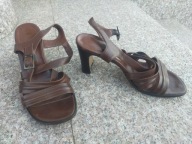 BALLY nr 37/4UK 6,5US włoskie brązowe eleganckie sandały na słupku skóra