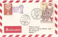 POCZTA BALONOWA -koperta ozdobna - MILIN -obieg 1968 rok stemple nalepka