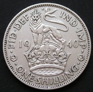 Wielka Brytania 1 shilling 1940 - król Jerzy VI - herb angielski - srebro