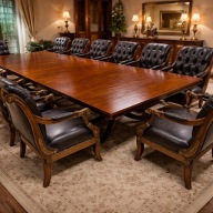 STYLOWY MEGA ZESTAW STÓŁ 12 (16) FOTELI CHESTERFIELD Konferencyjny U.S.A.