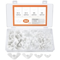 Zestaw 80 nakrętek motylkowych nylonowych M6 M8 M10 M12 białe do montażu