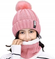 ZIMOWY KOMPLET DAMSKI OCIEPLANY CZAPKA Z POMPONEM KOMIN