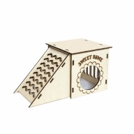 Drewniany Domek dla Chomika dla Gryzonia Plac Zabaw Kryjówka Rampa