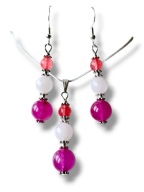 KRAGJ04 Komplet kolczyki zawieszka kamienie KWARC RÓŻOWY AGAT JADEIT