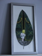 Obraz na prawdziwym ususzonym liściu - Ciekawski aniołek