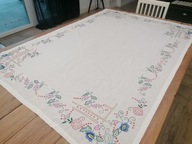 ZJAWISKOWY LNIANY RĘCZNIE HAFTOWANY OBRUS 130 x 187 nr.3