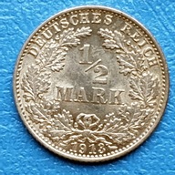 Niemcy-Cesarstwo Niemieckie 1/2 marki -E- 1913r. rzadka
