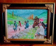 PRZED SZARŻĄ POD SAMOSIERRĄ- STARY OBRAZ OLEJNY NA PŁÓTNIE -J.KOSSAK